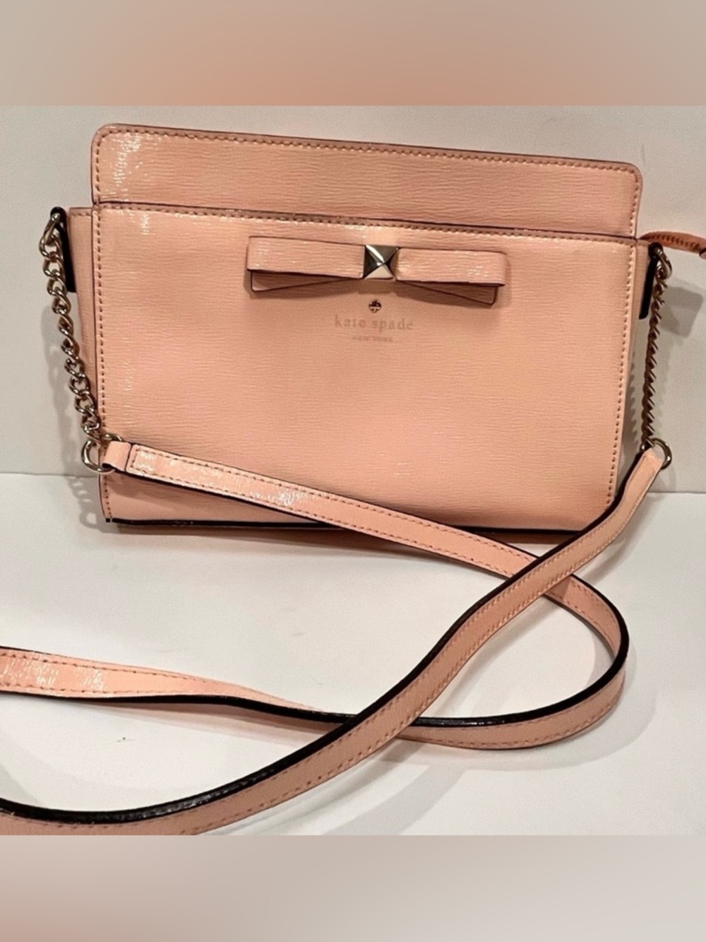 Kate Spade Purse Pink Bow Patent Leather Crossbody Bag Purse Zip Closure Spring
